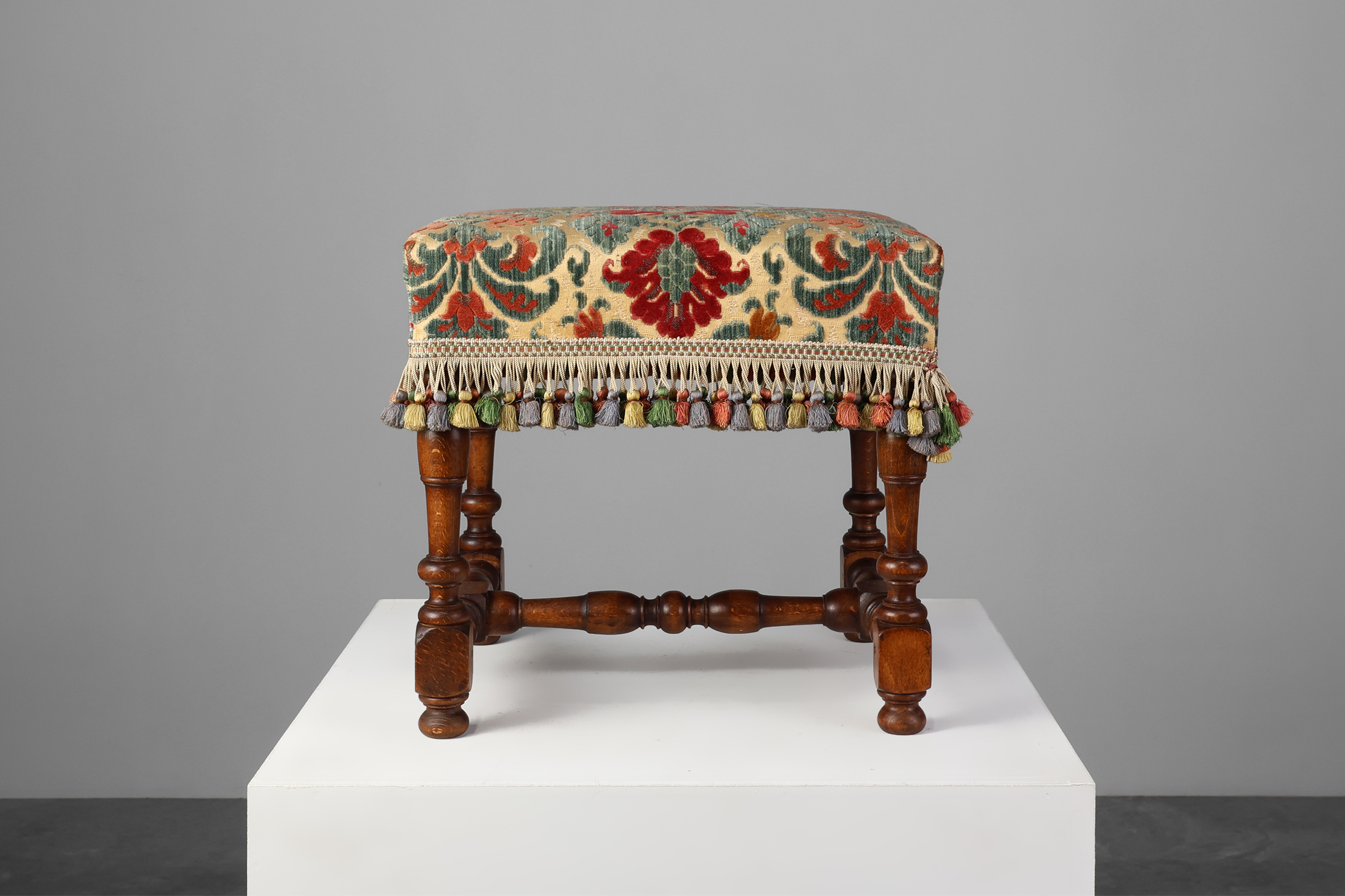 Antique Wood and Fabric Ottoman, France, 1890sthumbnail